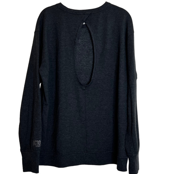 Victoria Sport Womens Heavyweight Pullover Medium Gray Long Sleeve Keyhole Back - Picture 3 of 7